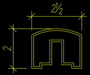 A technical drawing of a geometric shape with dimensions and vibrant colours. The width is labeled 2
